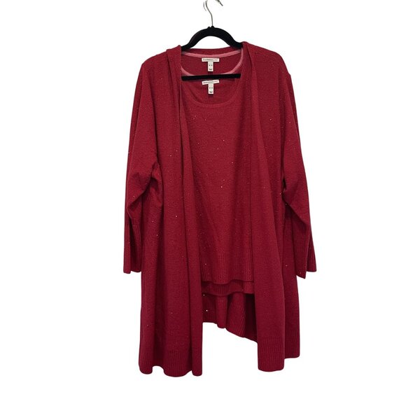 NWOT Isaac Mizrahi Live Red Sparkle Cardigan Tank Set 5X Plus Acrylic/Nylon Blen - Picture 1 of 13